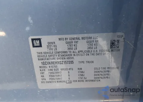 2016 Chevrolet Silverado 1500 1Lt z USA, uszkodzony, nr VIN 1GCVKREHXGZ157205